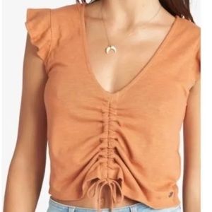 Roxy Orange Flirty Vibe V Neck Crop Top